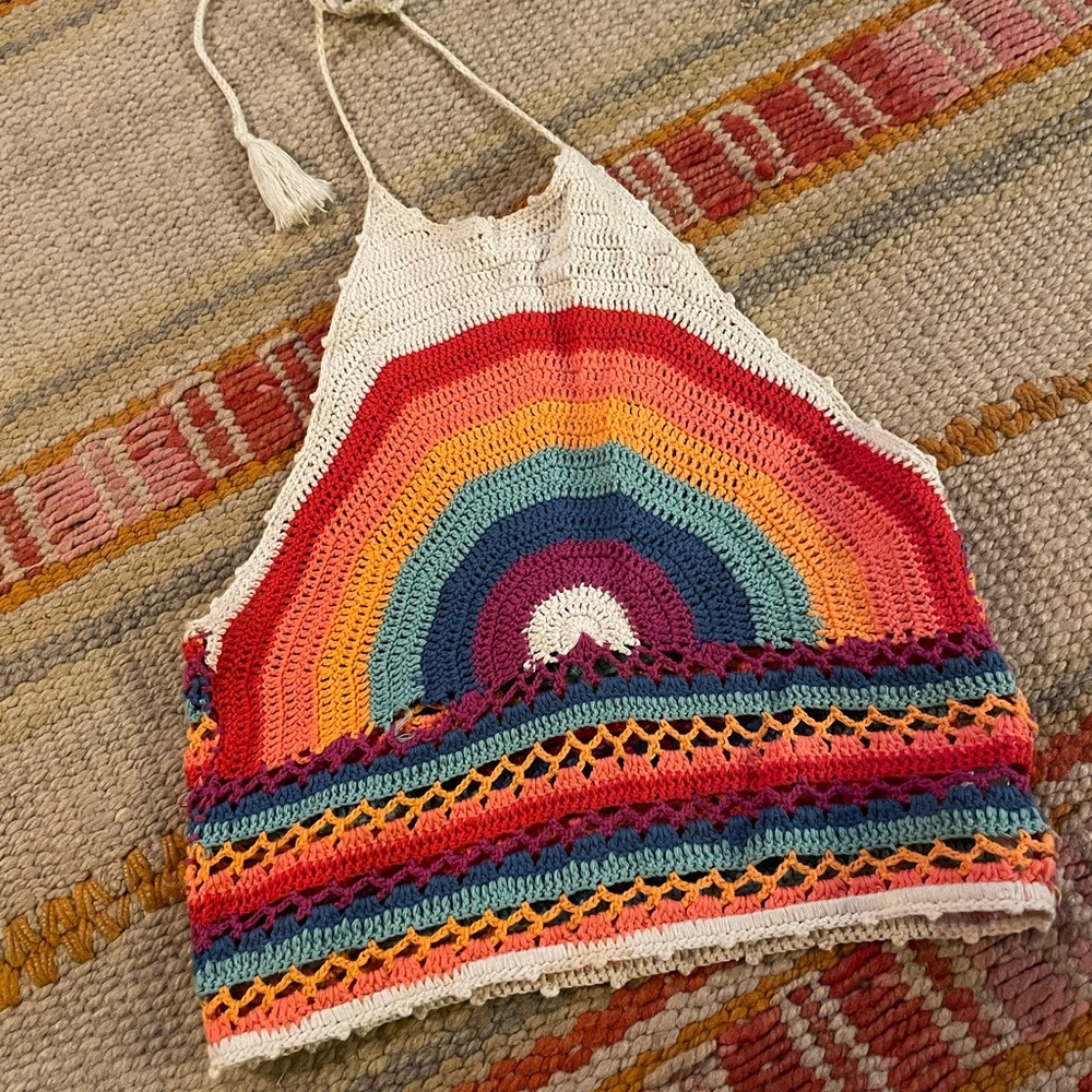 Colorful crochet halter top
